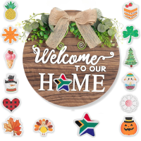 Wood Welcome Home Sign Decor Wreath Wall Hanging Halloween Christmas Party