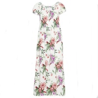 Rayn Boho Style Shirred Maxi Dress White Floral