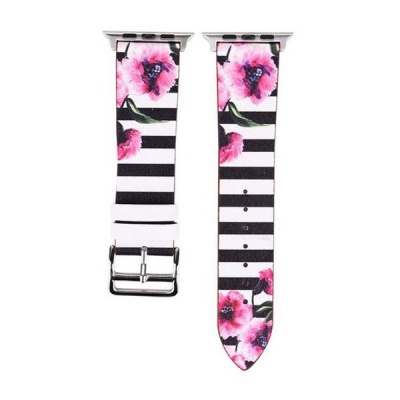 Photo of Apple FocusFit - Watch Strap Floral Pattern Printed PU Leather 42mm 44mm