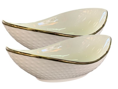 Crockery Centre Quality White Twisted Embossed Bowl With Gold Rim 20x10x7cm