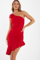 Quiz Ladies Red One Shoulder Bow Midi Dress