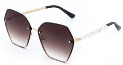 Photo of You & I Ladies Gold Pearl Hexagon Metal Sunglasses - Brown