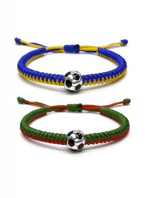2 Piece Soccer Beads Braided Bracelet Set for Men Women and Kids Waterproof