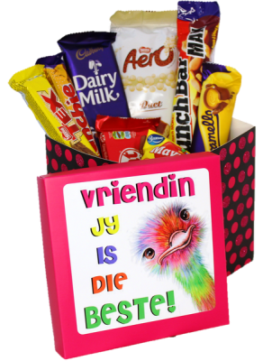 Photo of The Biltong Girl Chocolate Gift Box with Afrikaans message: "Vriendin Jy is die Beste!"