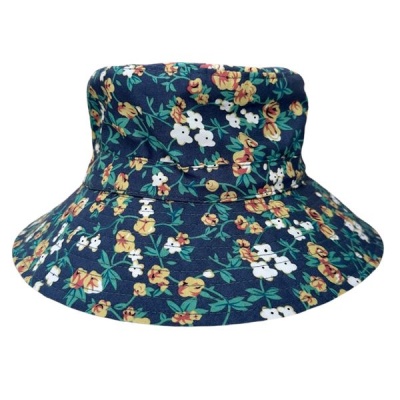 Moosel Hats Navy and Mint Floral Girls Bucket Sun Hat UPF50