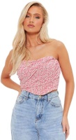 I Saw it First Ladies Pink Floral Printed Ruched Corset Crop Top