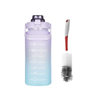 2L Motivational Water Bottle with Straw Bottle Brush Purple
