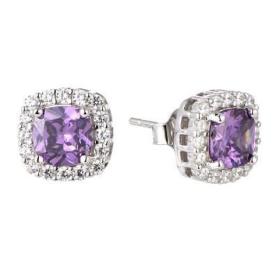 Photo of Kays Family Jewellers Princess Cut Amethyst Halo Studs on 925 Silver