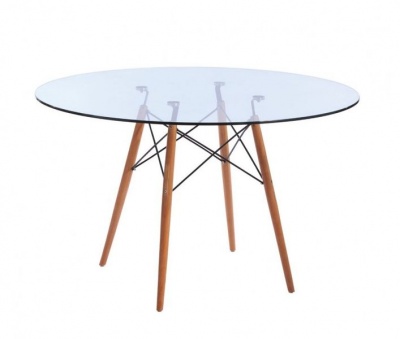 Glass Table with Wooden Legs