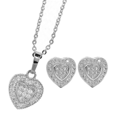Photo of Idesire Pave Heart Pendant And Earring Cubic Zirconia Set