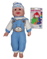 Laughing Baby Doll with Blue Clothes and Baby Rattle