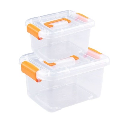 Transparent Plastic Organiser Storage Box with Handle and Lid 28cm 33cm