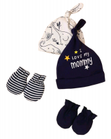 Baby Knotted BeanieHat and Gloves Set 2 pairs Elephant Print