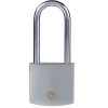 Yale 50mm Brass padlock satin chrome long shackle pack1 Photo
