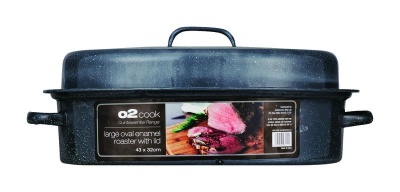 O2 Cook Speck Oval Enamel Roaster With Lid Grey 43x32