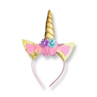 Unicorn Glitter Ears Head Band Pink Gold