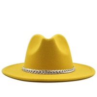 JP Yellow Fashionable Wide Brim Fedora Hat For Women