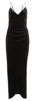 Quiz Ladies Black Glitter Velvet Wrap Maxi Dress