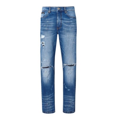Firetrap Men Mens Tapered Jeans Mid Blue Paint Splatter Parallel Import