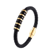 VELTA Leather Bracelet with Magnetic Buckle Black Gold