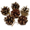 BUFFTEE 6 Small Pine Cone Christmas Tree Baubles Gold Dust