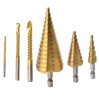 High Speed Step Drill 6 Piece Set Spiral Grooved Step Drill Titanium Coated