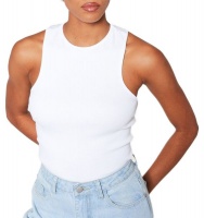 I Saw it First Ladies White Rib Racer Neck Vest Top