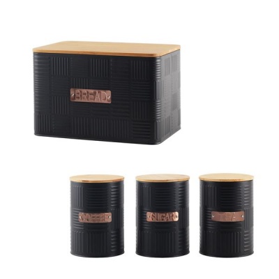 Photo of Totally Home Bread Bin Steel Design with Bamboo Lid with 3 Piece Canister Set