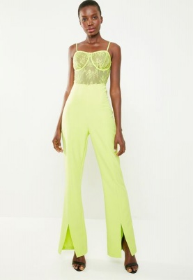 Photo of Women's Missguided Lace Bodice Slit Leg Jumpsuit - Lime Green