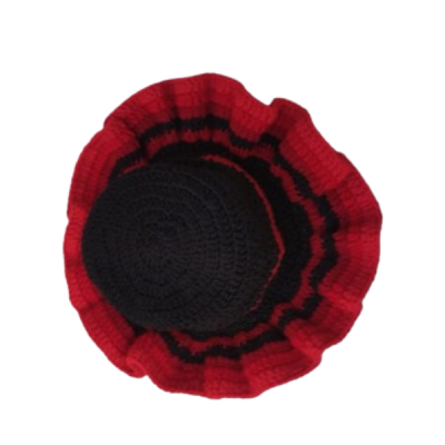 Black Red Bucket Mini Ruffle Crochet Hat