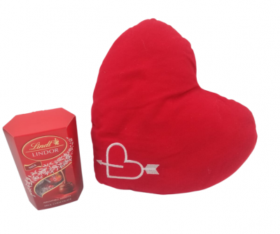 Photo of Lindt Red Heart Pillow and Chocolate Valentines Day gift Set