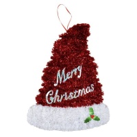 Small Tinsel Santa Hat Hanging Christmas Decoration