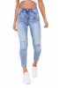 I Saw it First - Ladies Mid Wash Distressed Knee Roll Up Skinny Jean Photo