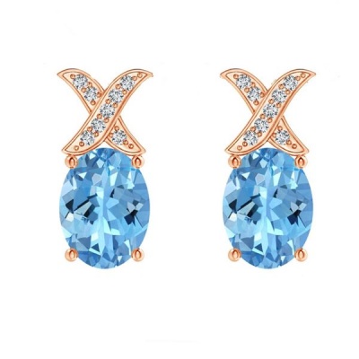Photo of Civetta Spark Oval XO Earrings- Swarovski Aquamarine Crystal Rosegold