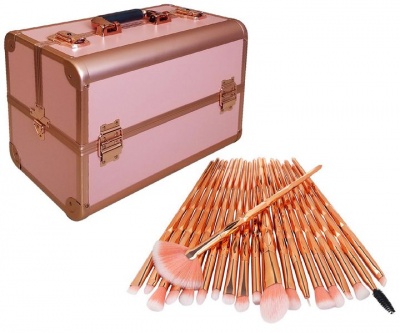 Photo of Professional Cosmetic Storage Case & 20 Piece Make Up Brush Set - Purple