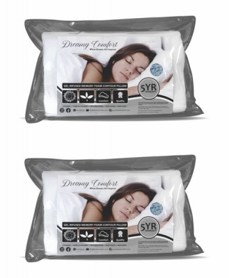 Dreamy Comfort Memory Foam Contour Pillow Gel Infused Twin Pack