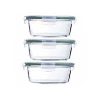 Clip Seal Heat Resistant Glass Food Containers Round 3 Pack 400ml