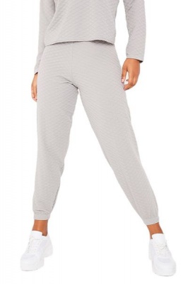 I Saw it First Ladies Grey Quilted Long Sleeve Top Jogger Set