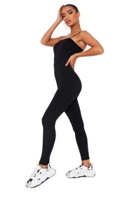 Photo of I Saw it First - Ladies Black Basic Jersey Cami Square Neck Jumpsuit