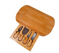 Home Kitchen Gift Bamboo Cheese Cutting Board Nordic with 4 Knives 33cm
