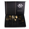 24 Pieces Stainless Gold Steel Cutlery Set with Black Handle Photo