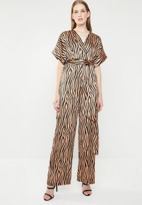 Photo of Women's Missguided Satin Animal Belted Jumpsuit - Bronze
