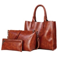 FCG Faux Leather Shoulder Handbag 3 Piece Set Toffee Brown
