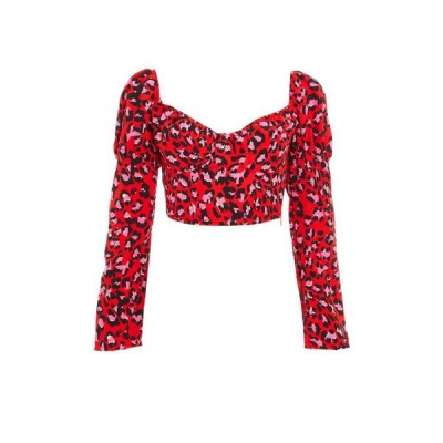Photo of Quiz Ladies Red Leopard Print Puff Sleeve Top - Red