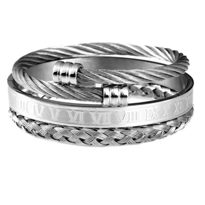 Photo of The Roman Bracelet Set – Silver Stainless Steel