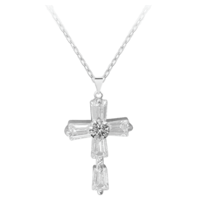 Photo of ZETARA JEWELLERY Saint Sebastian Czech Crystal Cross - Silver Plated