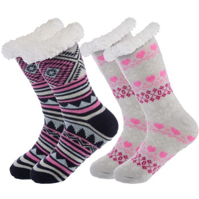 Packthermal Slipper Socks With Non Slip Grippers Assorted 2 Pack