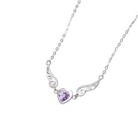 Women Purple 925 Sterling Silver Heart with Wings Pendant Necklaces
