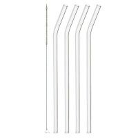 Leonardo Glass Straws with Bend Ciao 23cm with Cleaning Brush – Set of 4