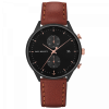 Chrono Black Sunray Black / Stainless Steel Leather Strap Brown - Mens Photo